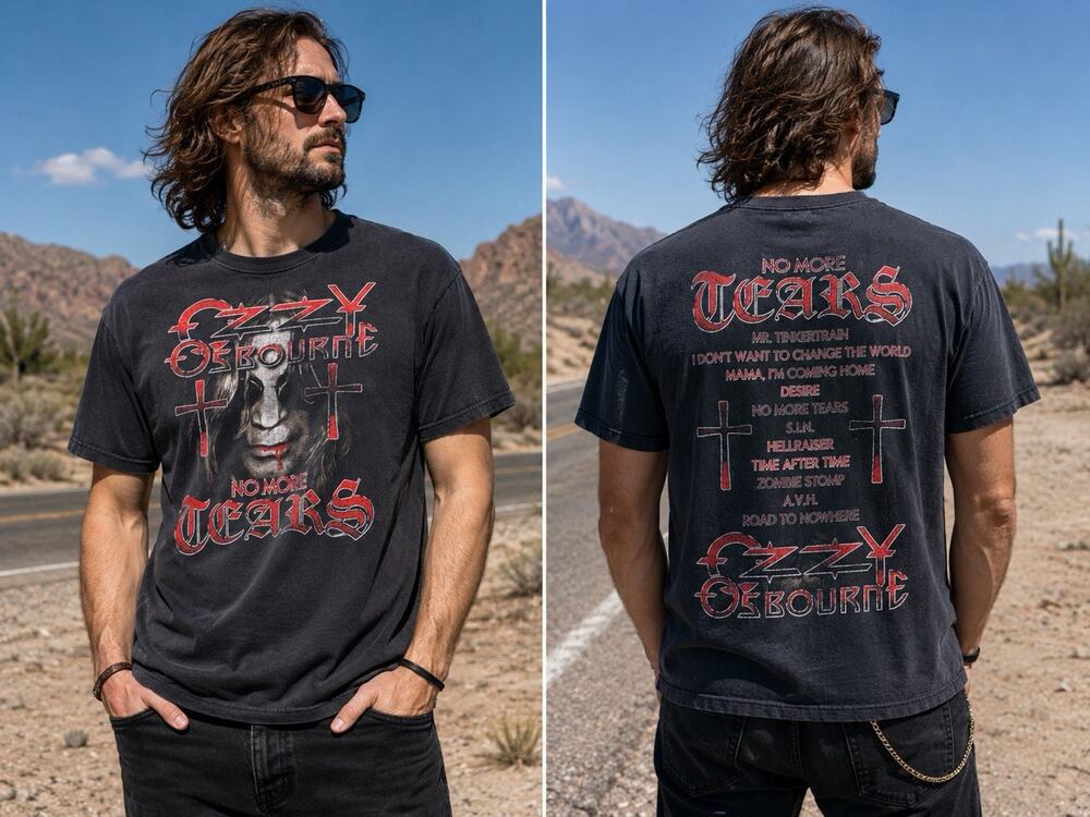 Ozzy Osbourne No More Tears T-Shirt Men’s M Black Double Sided Graphic Rock Tee